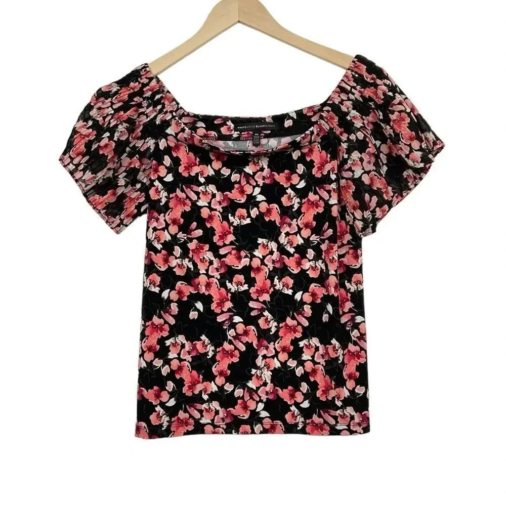 WHBM Floral Short Sleeve Blouse Off The Shoulder XS